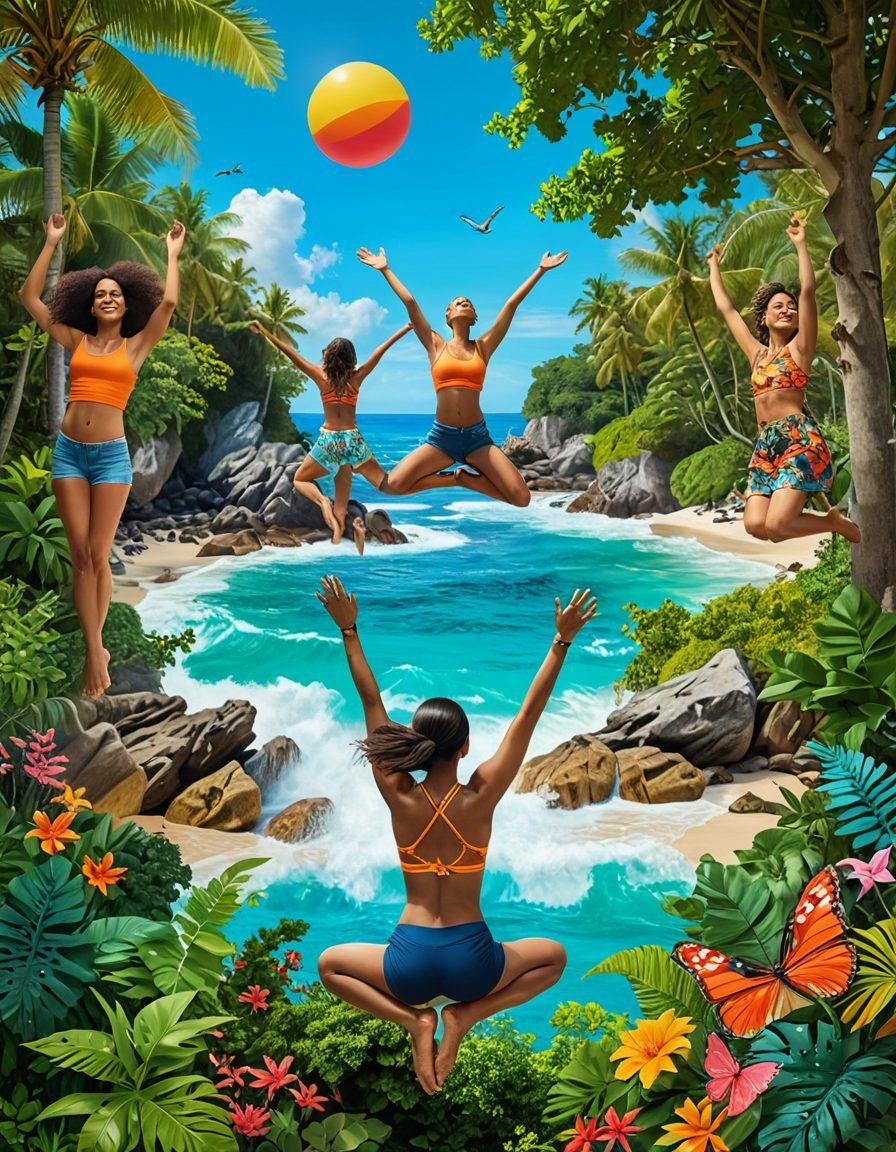 A vibrant collage depicting diverse individuals engaging in activities that embody the Effers lifestyle, such as adventurous travel, meaningful connections, and self-care. Incorporate elements of joy and spontaneity, with bright colors and dynamic poses capturing their experiences. The background should be a blend of calming nature scenes and energetic urban environments, symbolizing balance and adventure. super-realistic. vibrant colors. 3D.